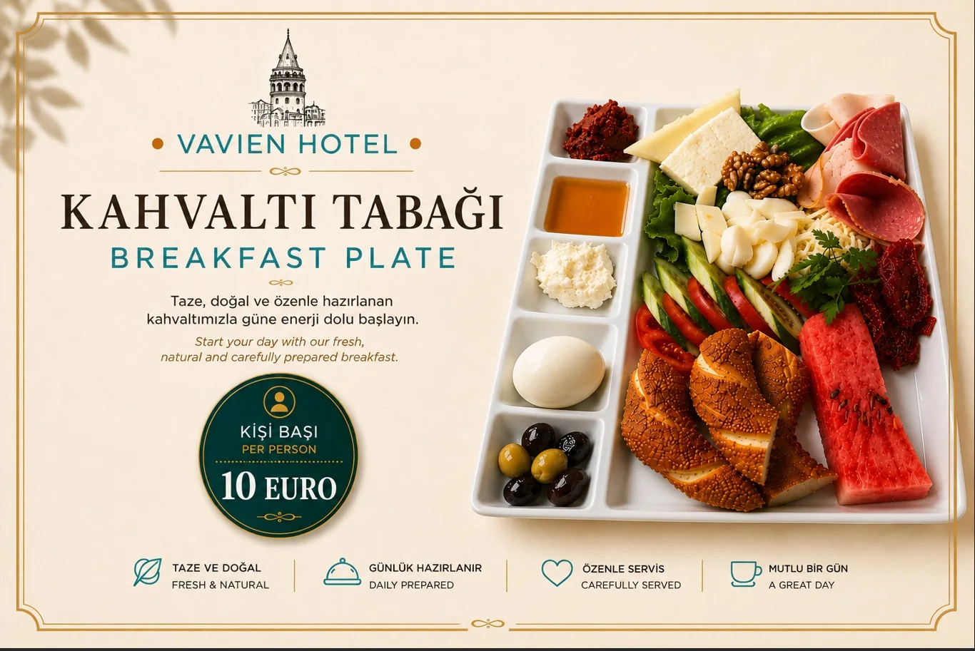 Vavien Hotel kahvaltı tabağı
