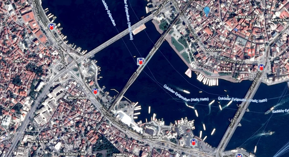 Haliç, Karaköy ve Eminönü uydu görünümü